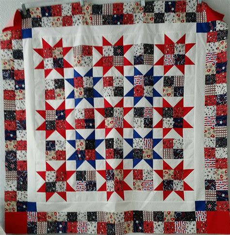 Charming star - Step 18: Make a quilt sandwich and baste the layers together. Quilt as desired. Bind the quilt using your favorite method. Charming Stars Quilts 68" X 68" square Finished block size: 13 1/2" X 13 1/2". hope that my Charming Stars quilt inspires you to make your own simple version. 